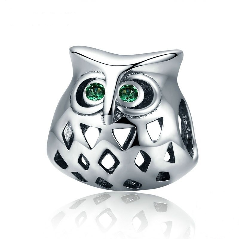 Talisman din argint 925 green eye owl 925