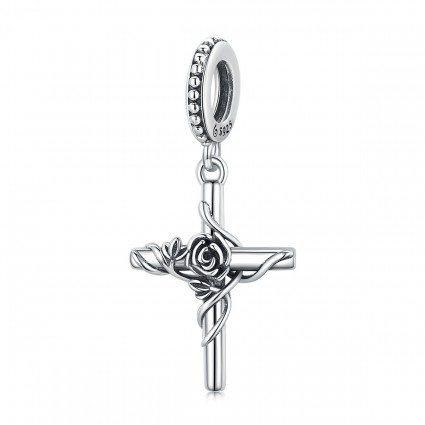 Talisman pandantiv din argint 925 cross and rose