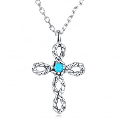 Colier din argint 925 cross and turquoise stone
