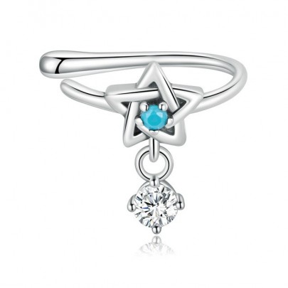Set din argint 925 inel reglabil + cercel pe ureche + cerce blue star