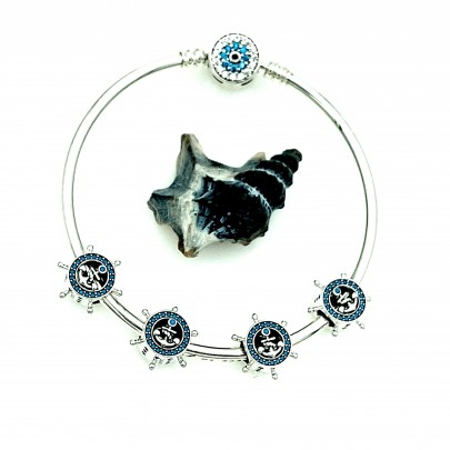 Pachet promo talisman din argint blue anchor + turtle + blue fish