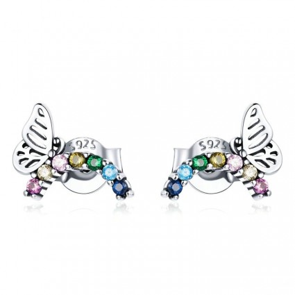 Cercei cu surub din argint 925 colorful fly butterfly